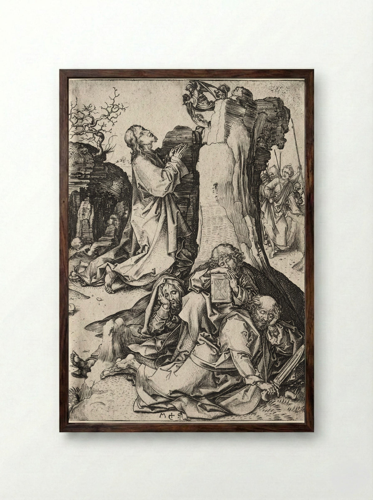 The Agony in the Garden - Martin Schongauer - Framed Print Dark Wood