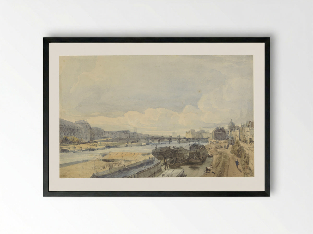 View of the Seine from the Pont des Arts - Thomas Shotter Boys - Framed Print Black