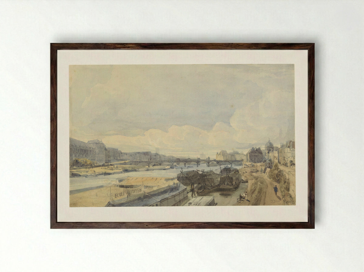 View of the Seine from the Pont des Arts - Thomas Shotter Boys - Framed Print Dark Wood