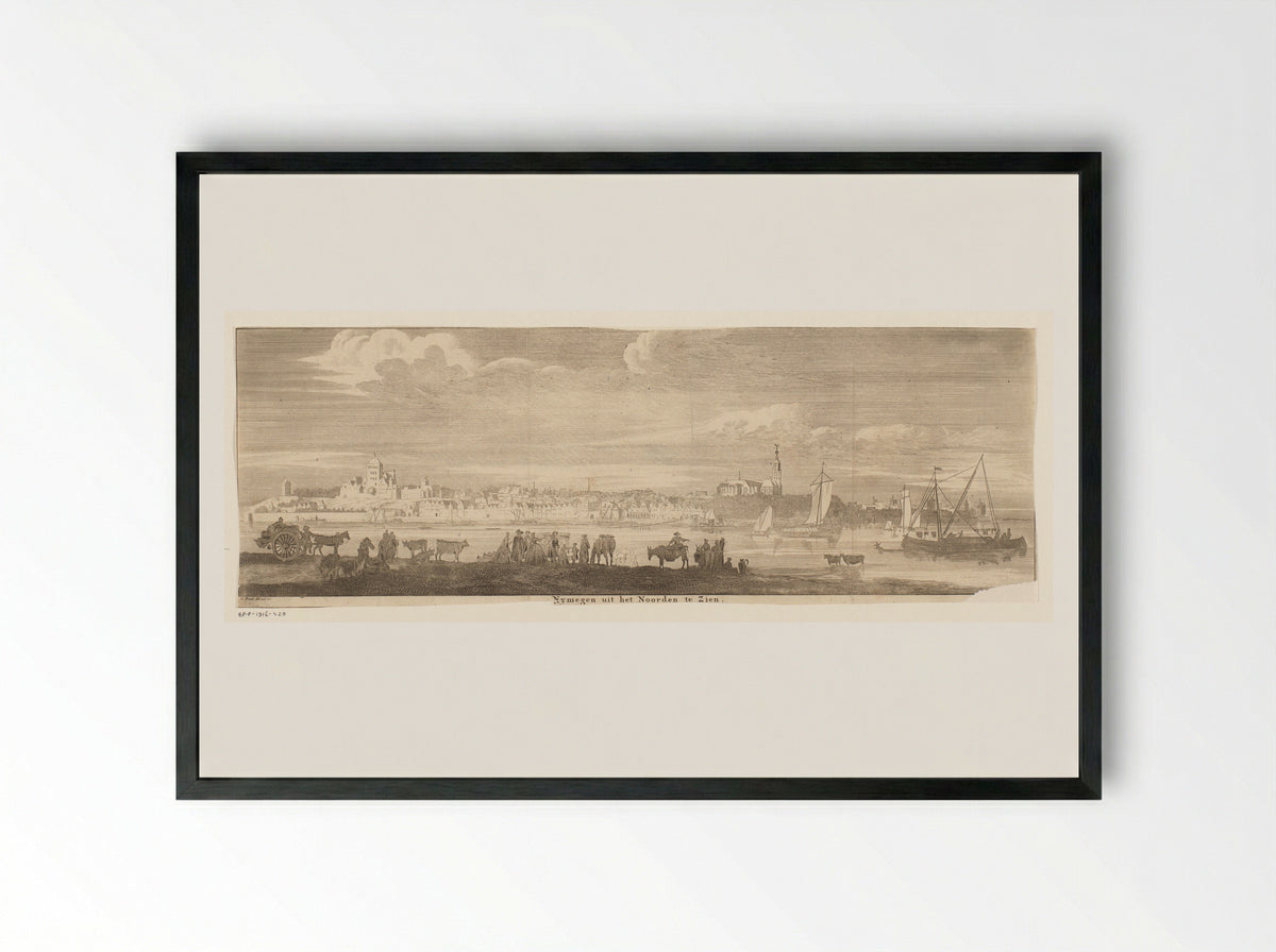 Gezicht op Nijmegen vanuit het noorden - Jan Ruyter (I) - Framed Print Black