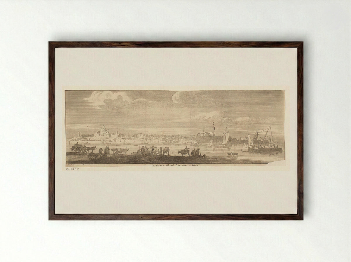 Gezicht op Nijmegen vanuit het noorden - Jan Ruyter (I) - Framed Print Dark Wood