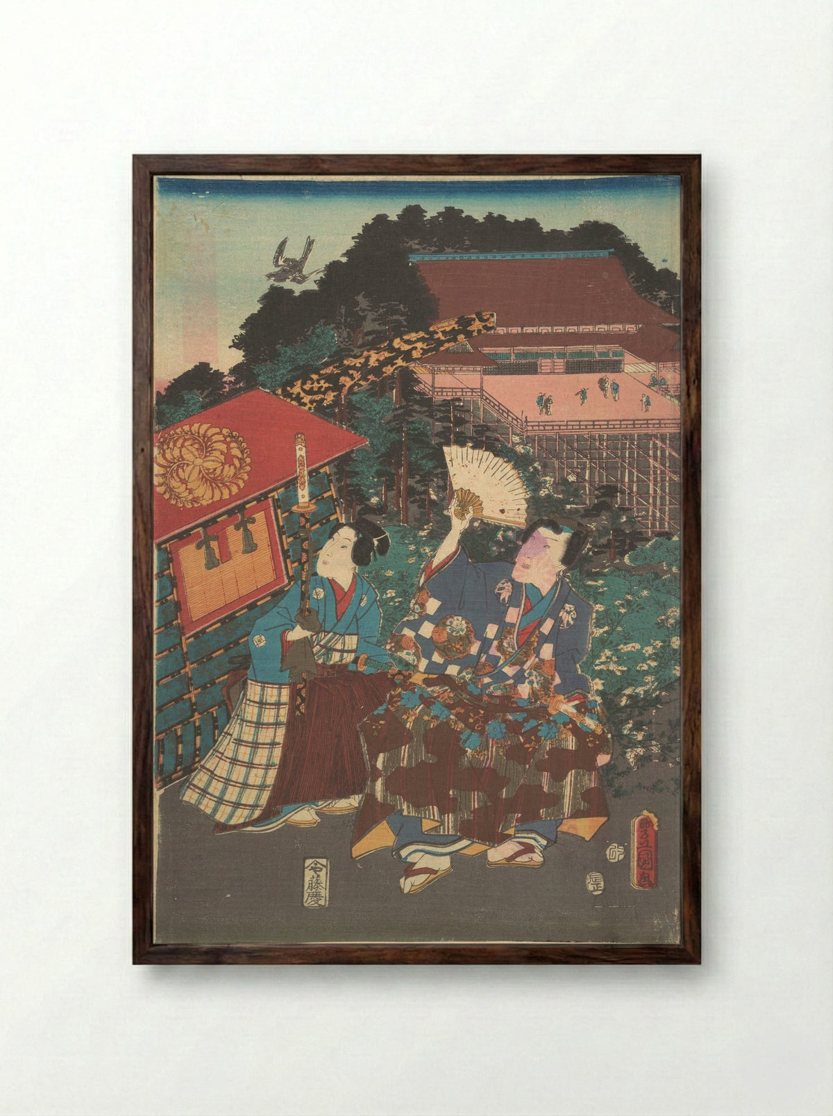 Untitled (Gathering of Figures in an Interior) - Utagawa Kunisada - Framed Print Dark Wood