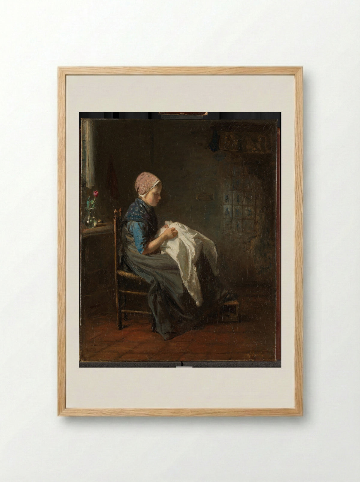 Het naaistertje - Jozef Israëls - Framed Print Wood