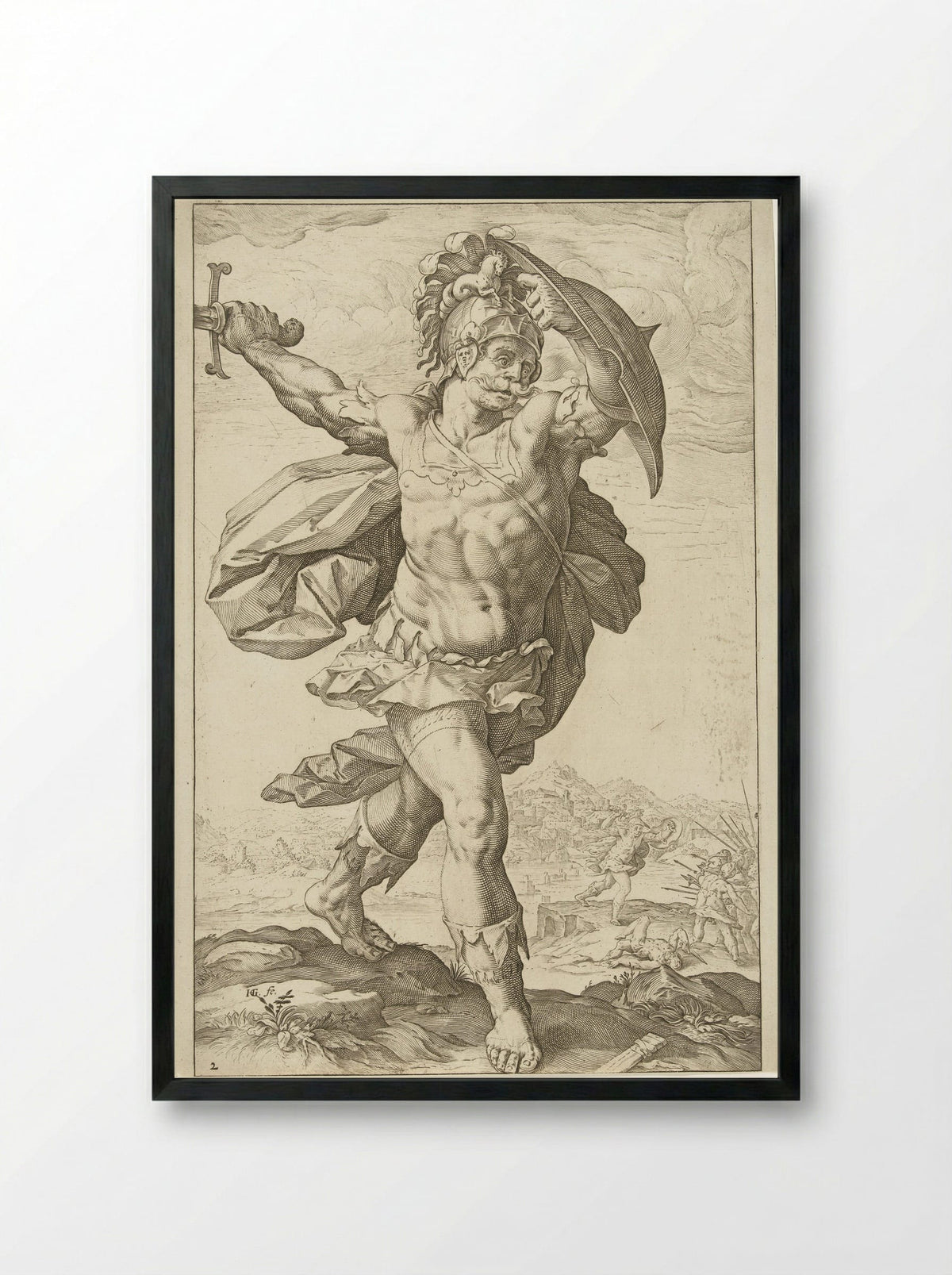 Horatius Cocles - Hendrick Goltzius - Framed Print Black