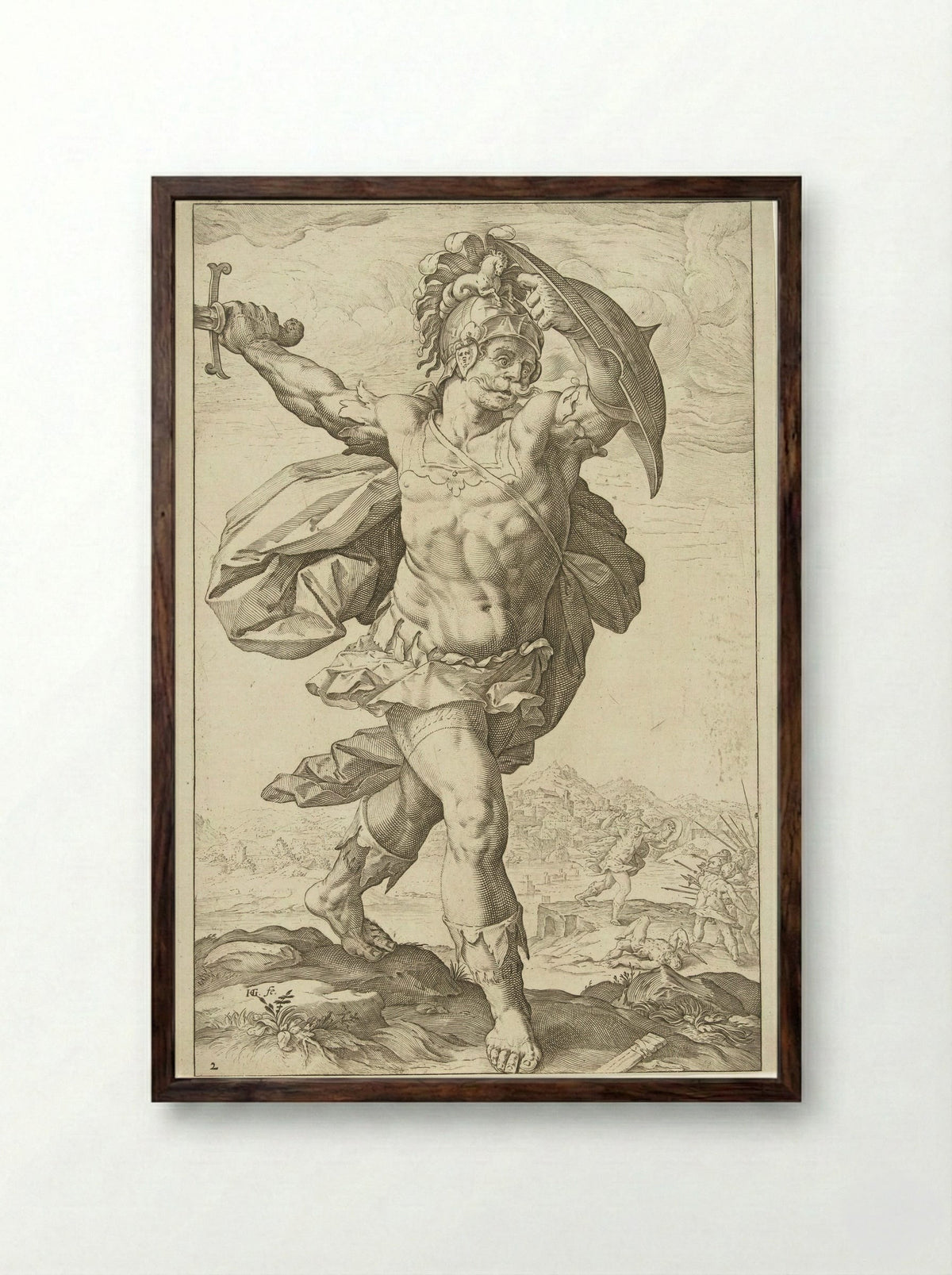 Horatius Cocles - Hendrick Goltzius - Framed Print Dark Wood
