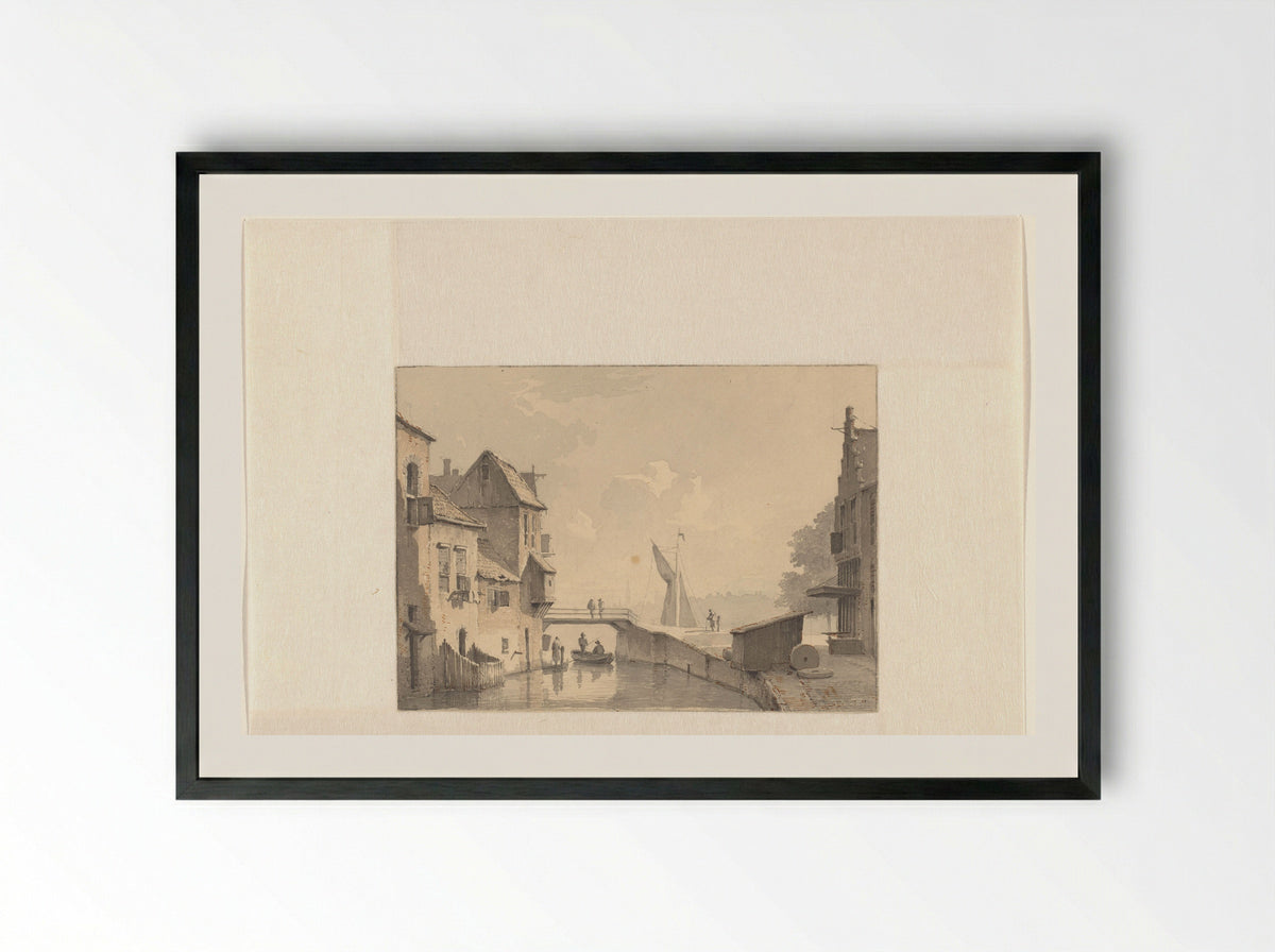 Gezicht op een gracht in een stad - Kasparus Karsen - Framed Print Black