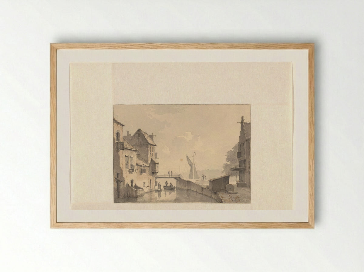 Gezicht op een gracht in een stad - Kasparus Karsen - Framed Print Wood