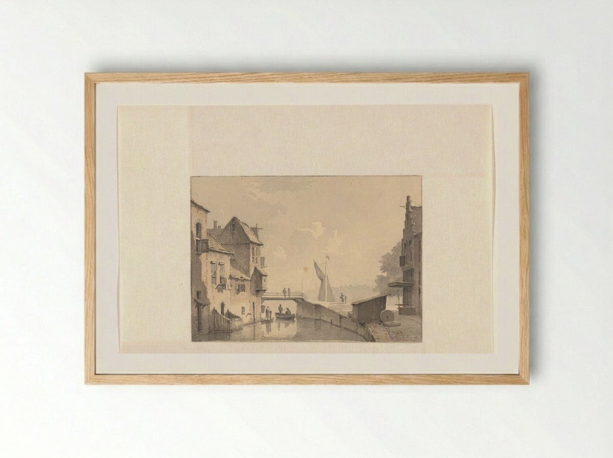 Gezicht op een gracht in een stad - Kasparus Karsen - Framed Print Wood
