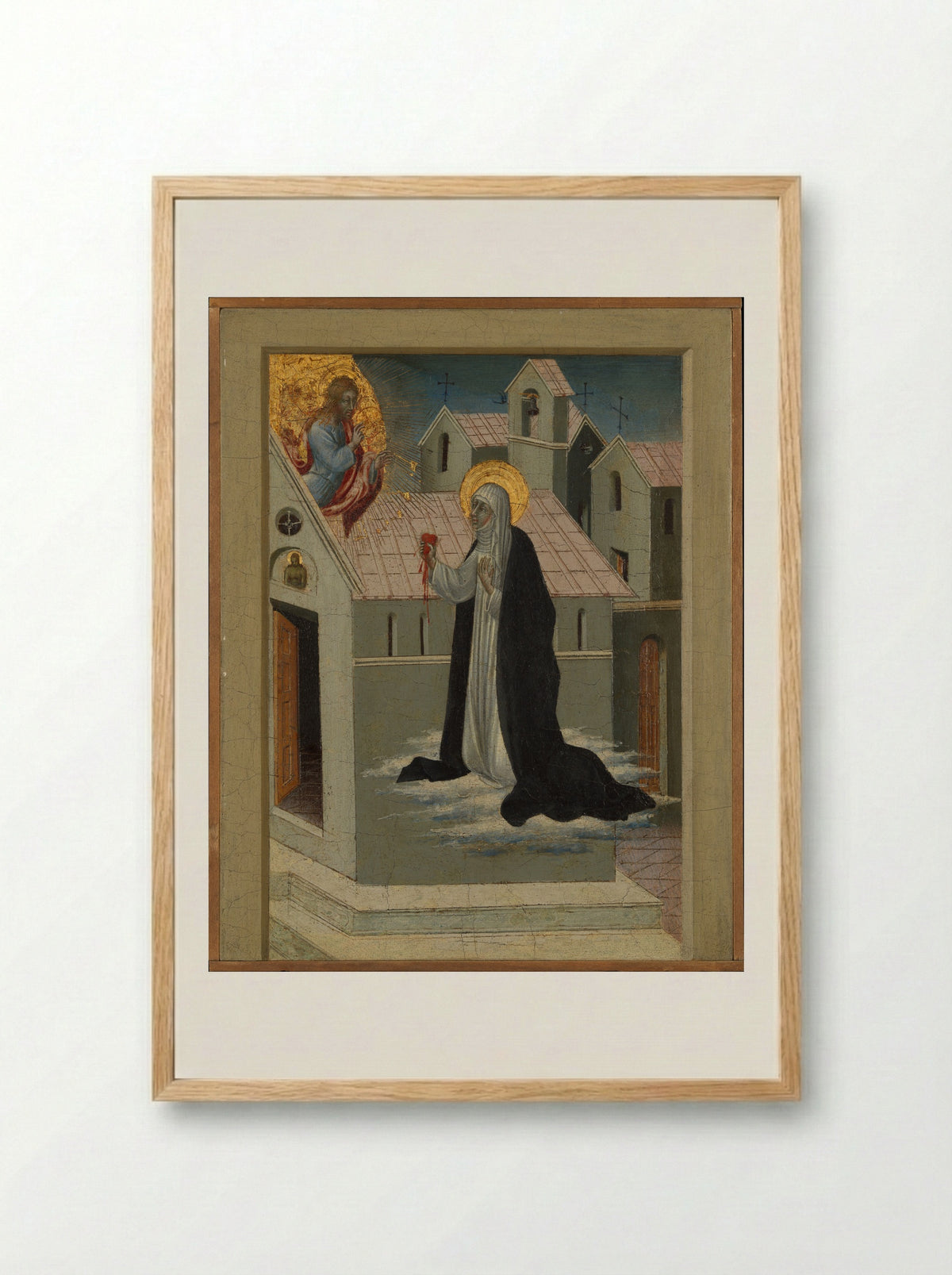 Saint Catherine of Siena Exchanging Her Heart with Christ - Giovanni di Paolo - Framed Print Wood
