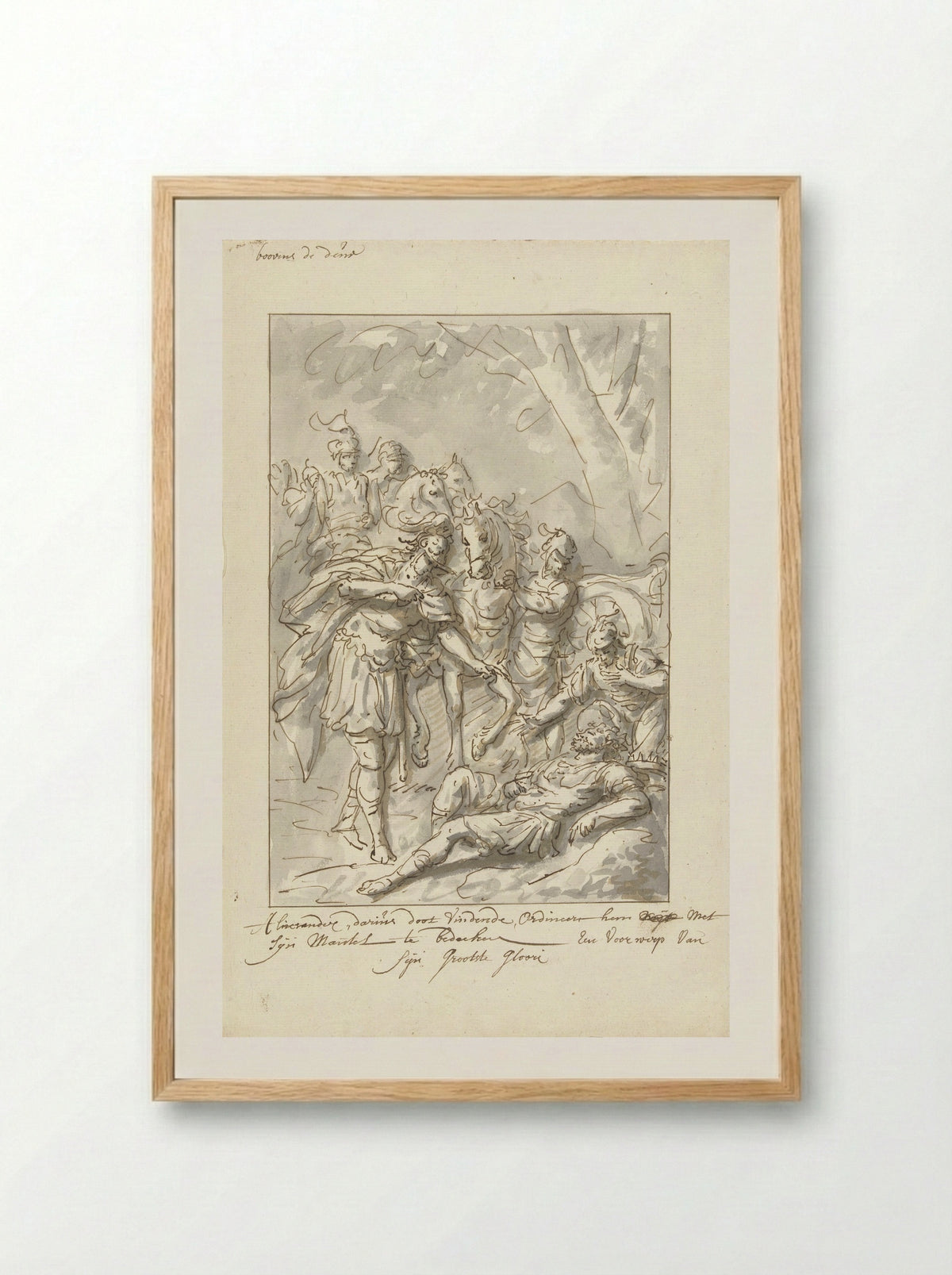 Alexander the Great Covering the Body of Darius with his Mantle - Elias van Nijmegen - Framed Print Wood