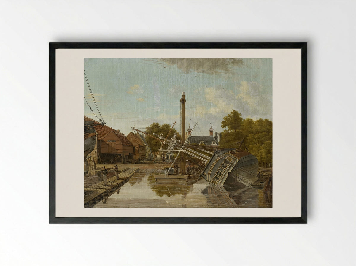 De scheepstimmerwerf 'St Jago' op het Bickers Eiland te Amsterdam - Pieter Godfried Bertichen - Framed Print Black