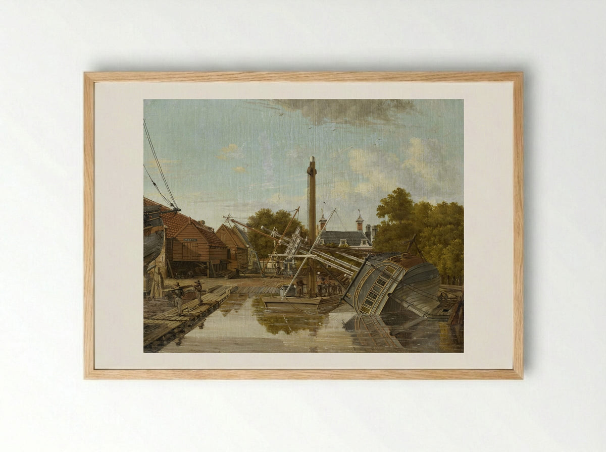 De scheepstimmerwerf 'St Jago' op het Bickers Eiland te Amsterdam - Pieter Godfried Bertichen - Framed Print Wood