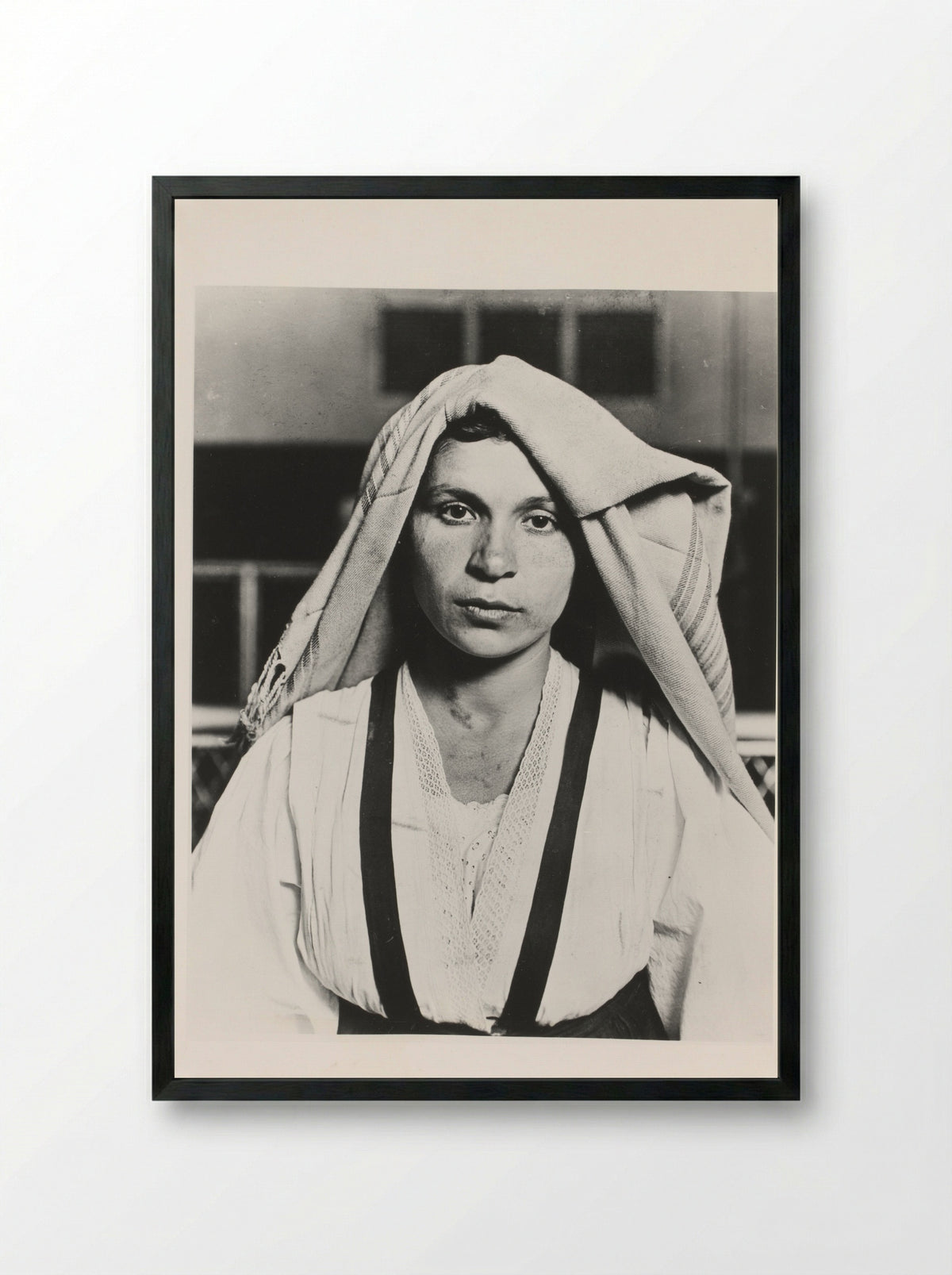 Albanian Woman and Children at Ellis Island - Lewis Wickes Hine - Framed Print Black