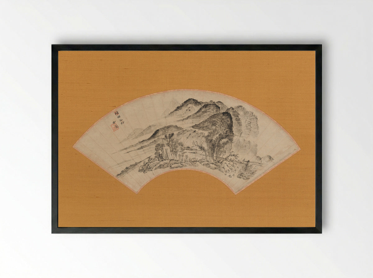 Lingering Rain over Half the Village - Urakami Gyokudō - Framed Print Black
