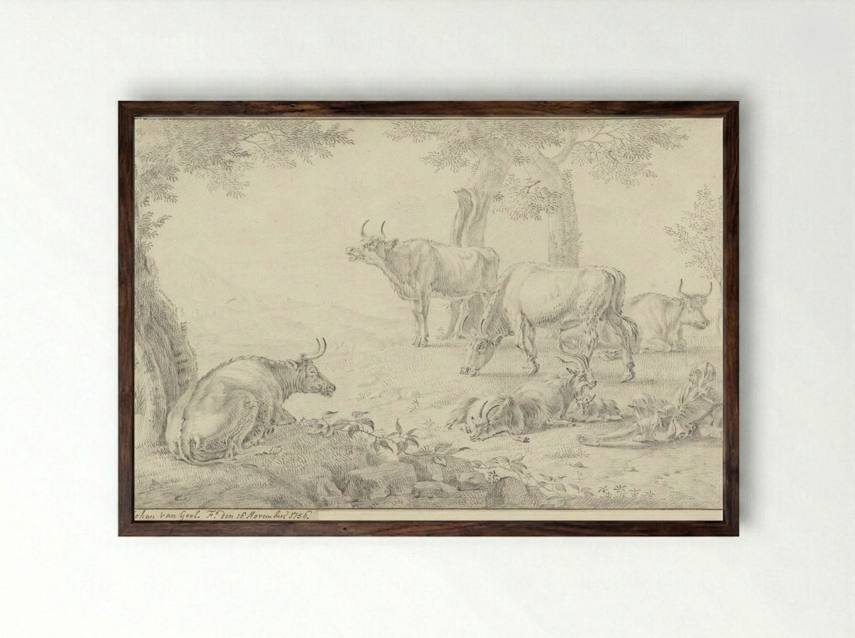Landschap met vee - Jan van Gool - Framed Print Dark Wood