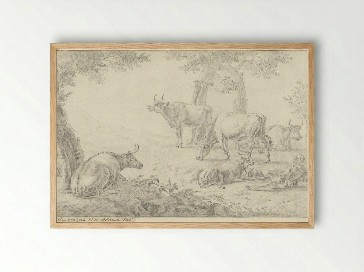 Landschap met vee - Jan van Gool - Framed Print Wood