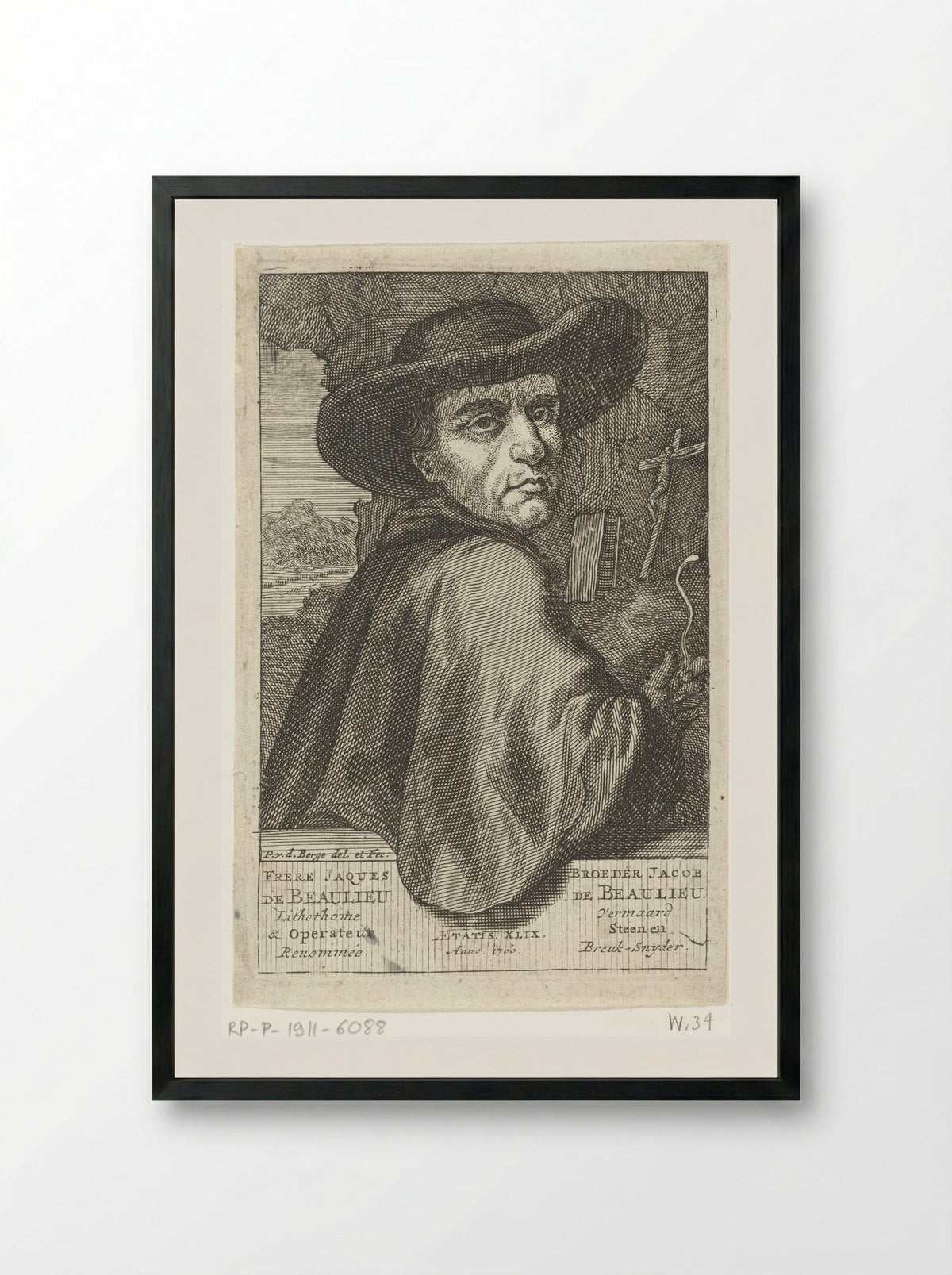 Portrait of Frère Jacques de Beaulieu as a Hermit - Pieter van den Berge - Framed Print Black