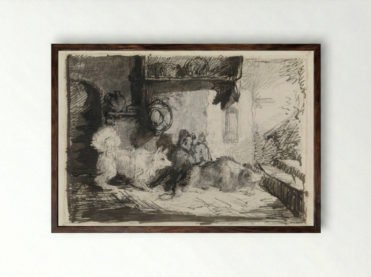 Twee honden (Two Dogs) - Jan Karel Jacob de Jonge - Framed Print Dark Wood