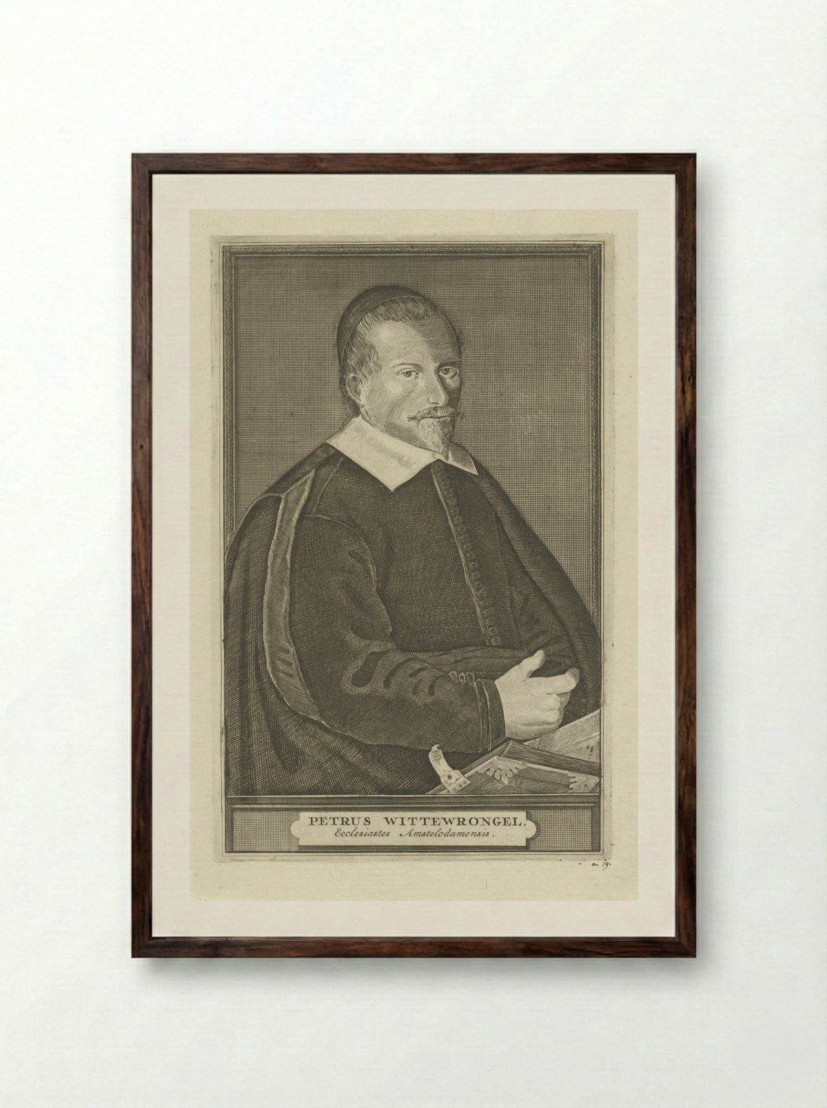 Portret van Petrus Wittewrongel - Harmen de Mayer - Framed Print Dark Wood