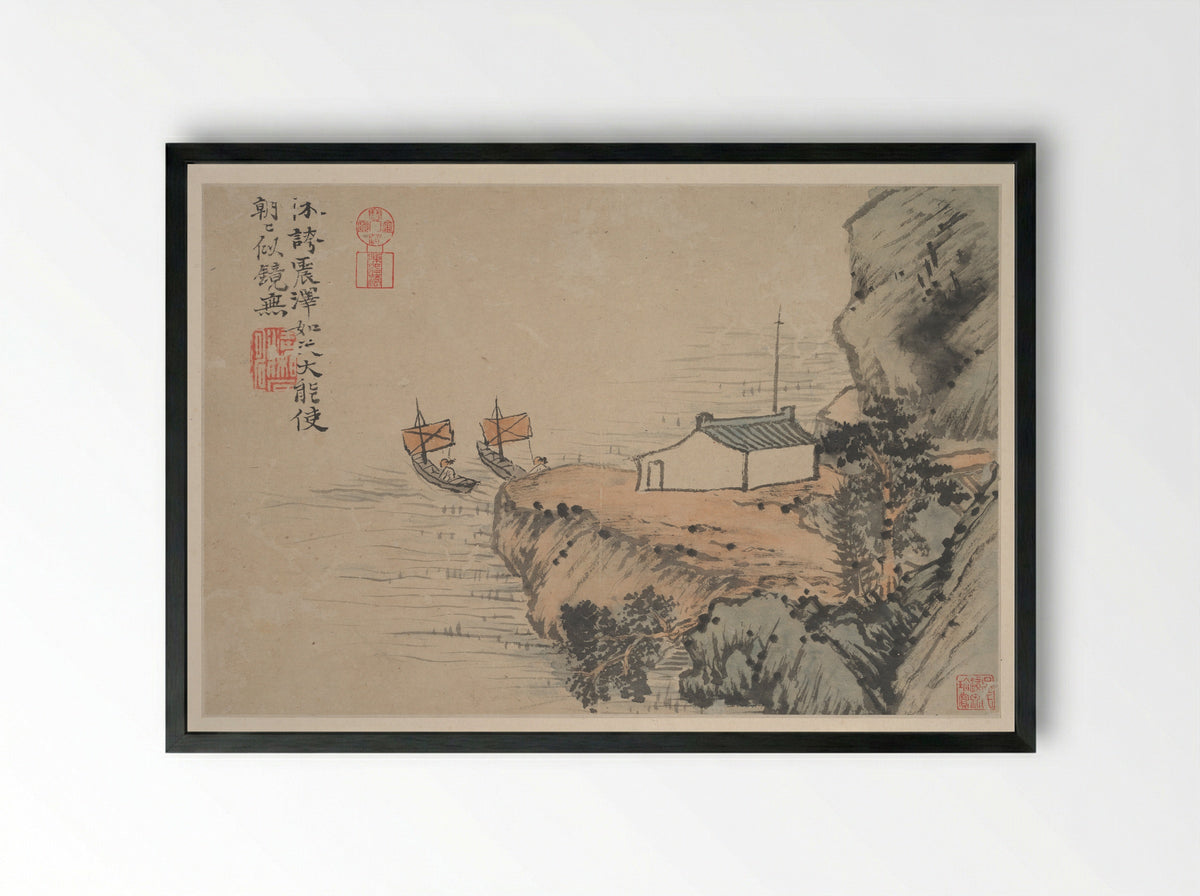 Landscapes (Album Leaf) - Shitao (Zhu Ruoji) - Framed Print Black