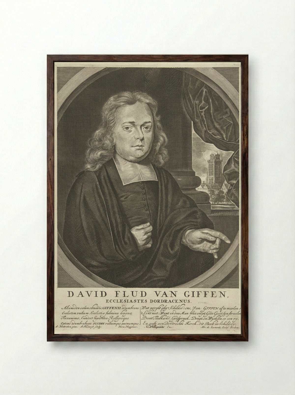 Portrait of David Flud van Giffen - Jan Luyken - Framed Print Dark Wood
