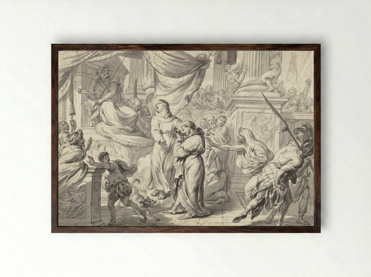 Scene from the Life of a Saint - Godfried Maes - Framed Print Dark Wood