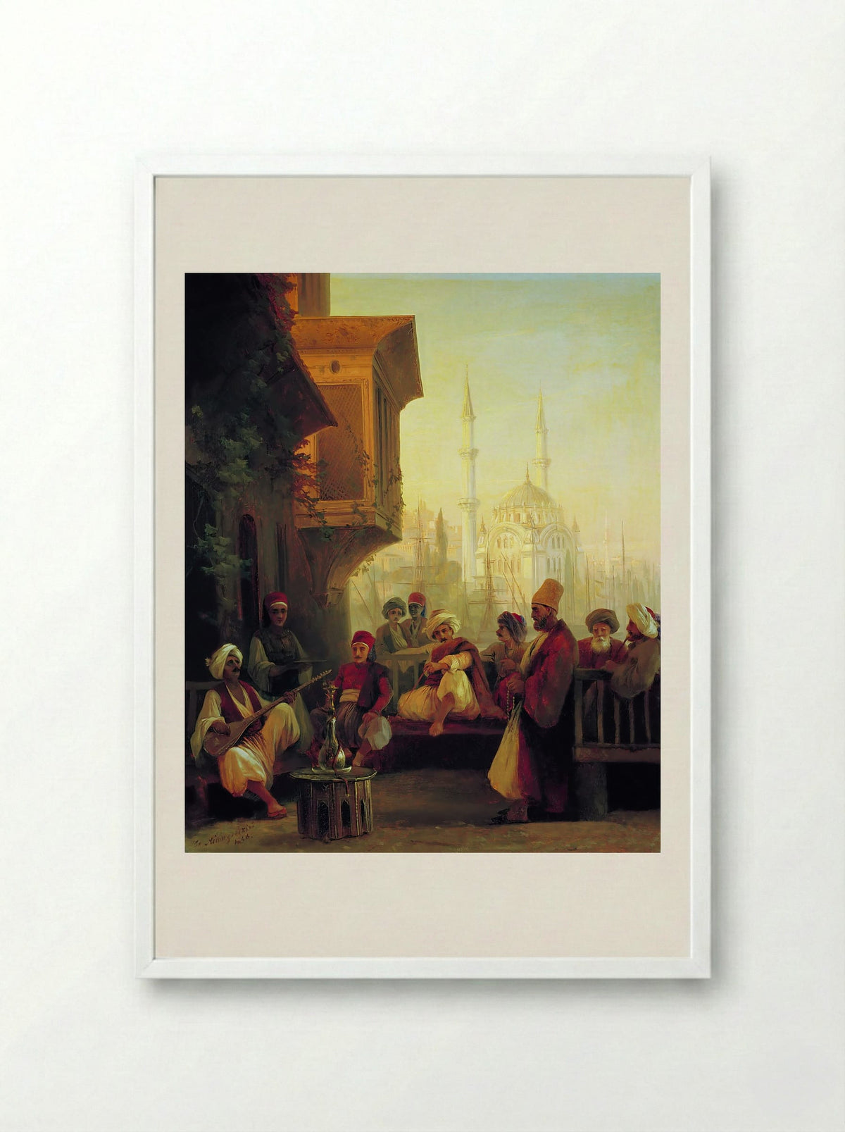 Coffee house by the Ortaköy Mosque in Constantinople - Ivan Aivazovsky - Framed Print White
