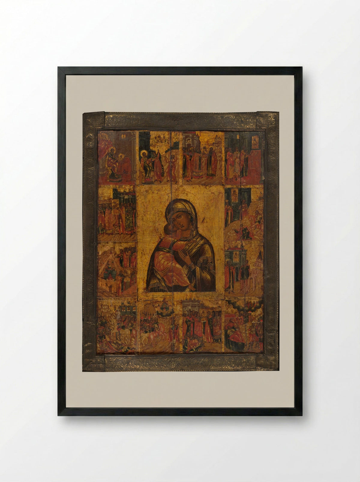 The Virgin of Vladimir with Twelve Scenes - Fine Art Print - Framed Print Black