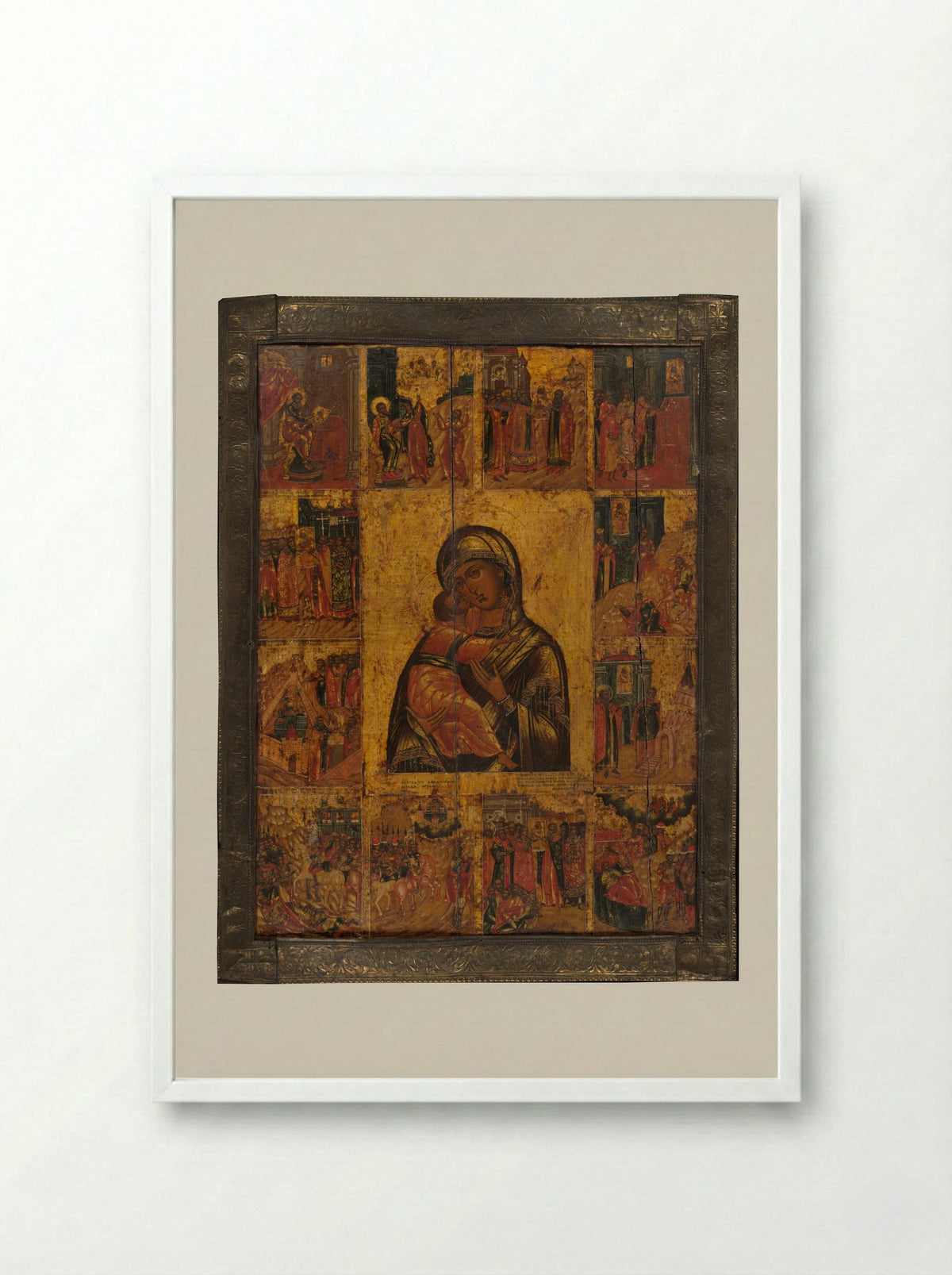 The Virgin of Vladimir with Twelve Scenes - Fine Art Print - Framed Print White