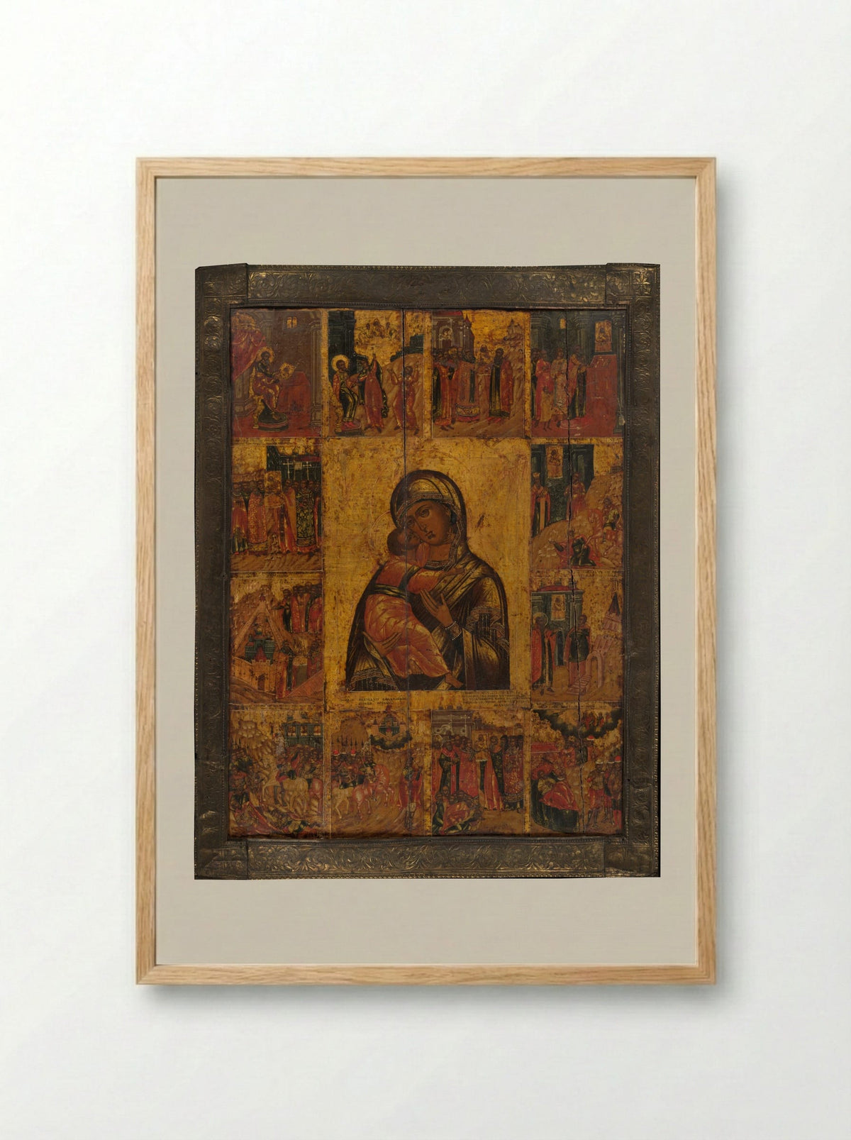 The Virgin of Vladimir with Twelve Scenes - Fine Art Print - Framed Print Wood