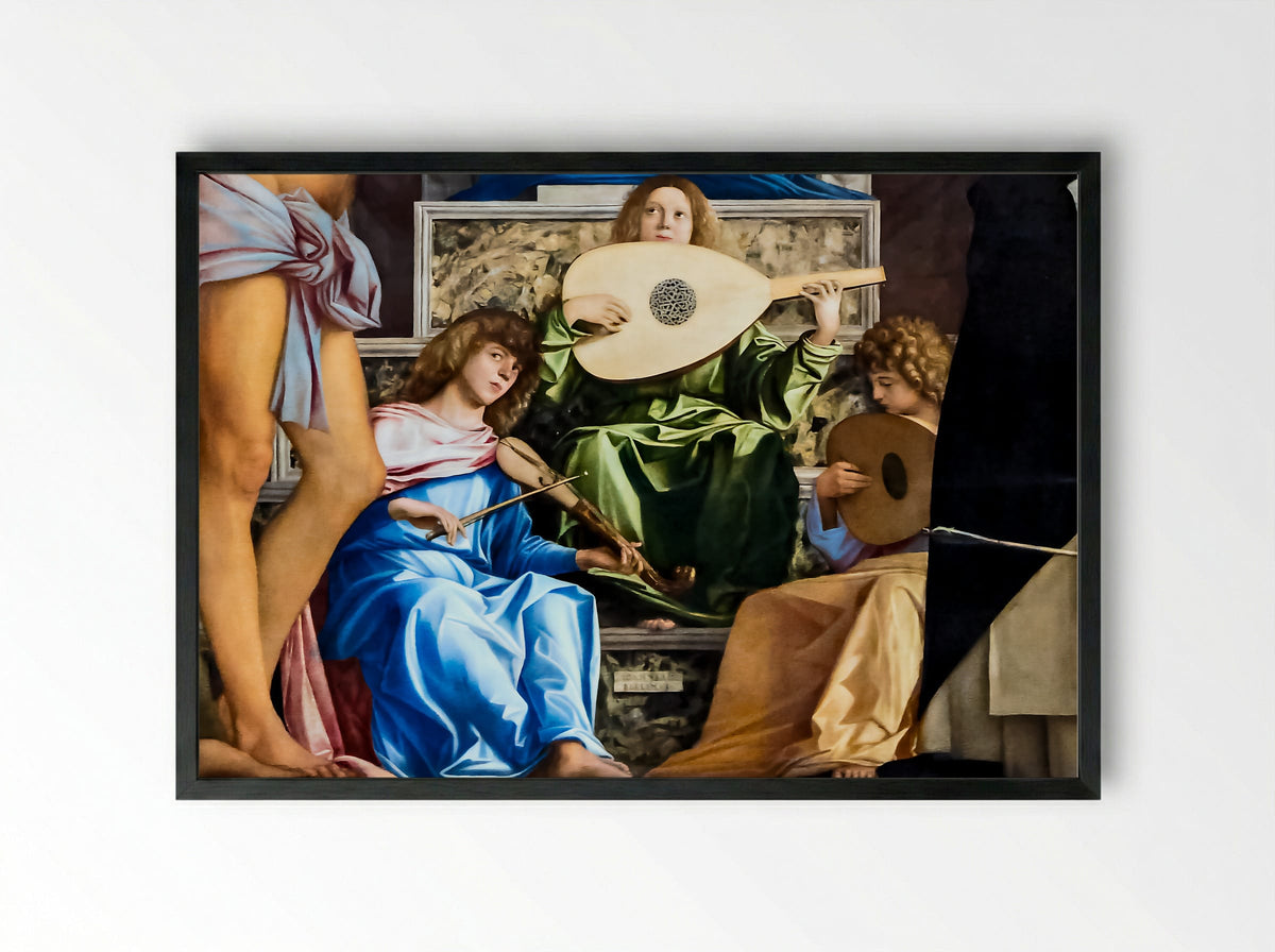 The San Giobbe Altarpiece Detail of Music Making Angels - Giovanni Bellini - Framed Print Black