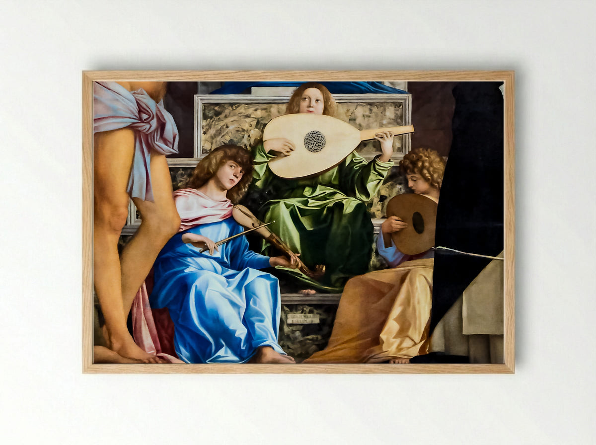 The San Giobbe Altarpiece Detail of Music Making Angels - Giovanni Bellini - Framed Print Wood