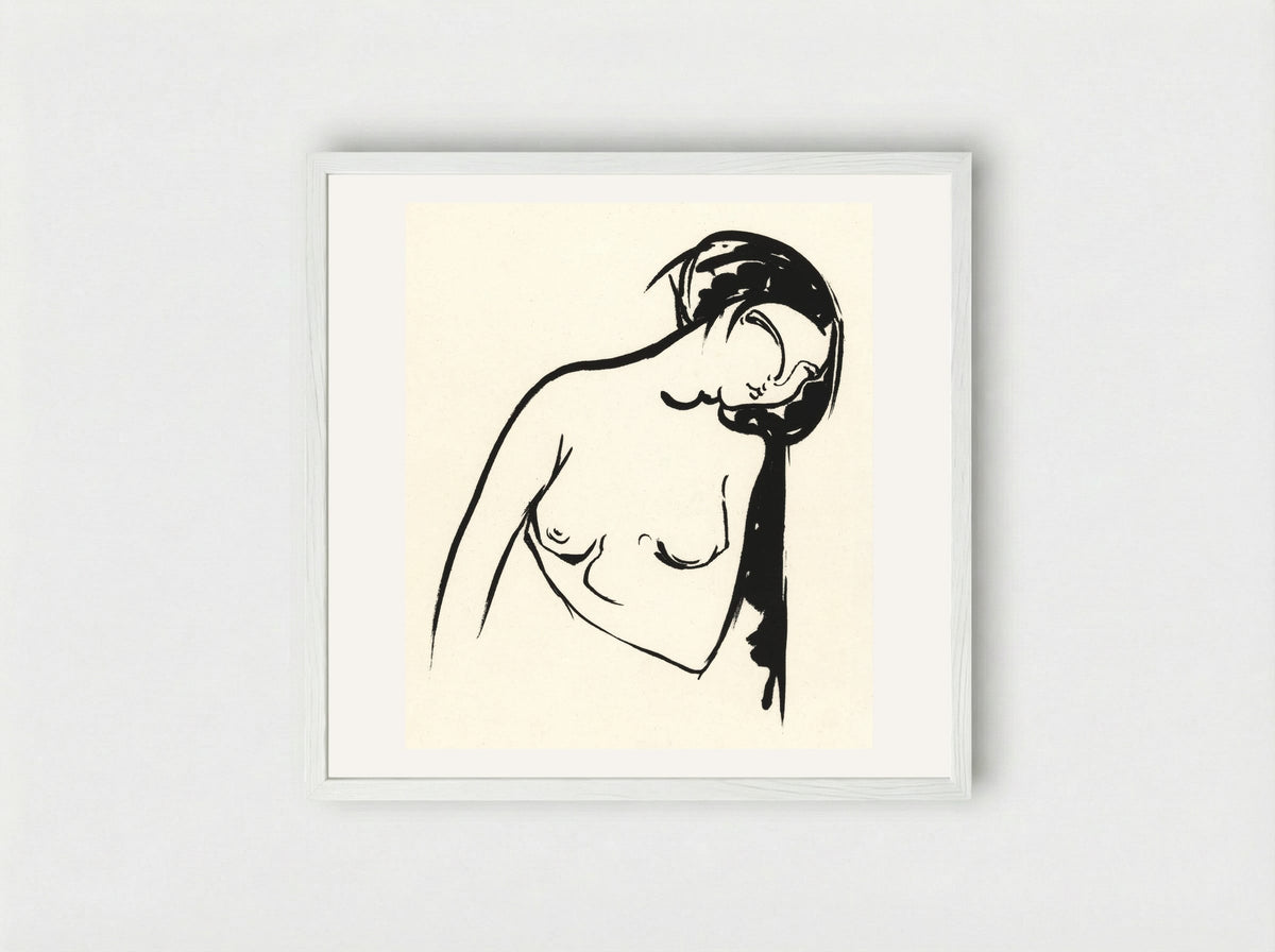 Naakte vrouw die haar borst aanraakt (Nude Woman Touching Her Breast) - Henri Jonas - Framed Print White