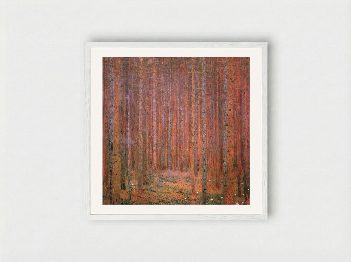 Fir Forest by Henri Rousseau – Dreamlike Woodland Landscape Art Print - Framed Print White