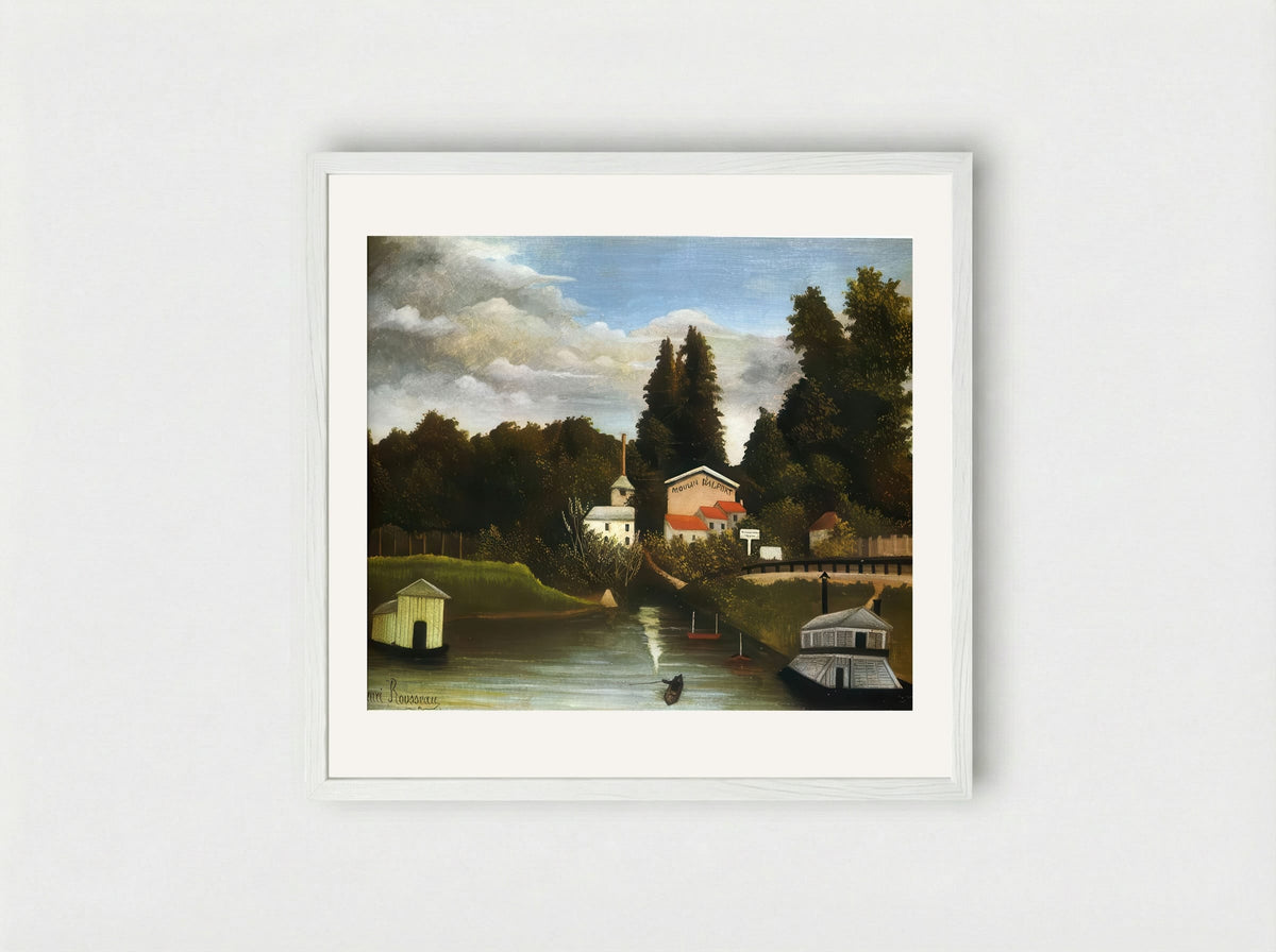 The Mill by Henri Rousseau – Naïve Art Village Landscape Print - Framed Print White