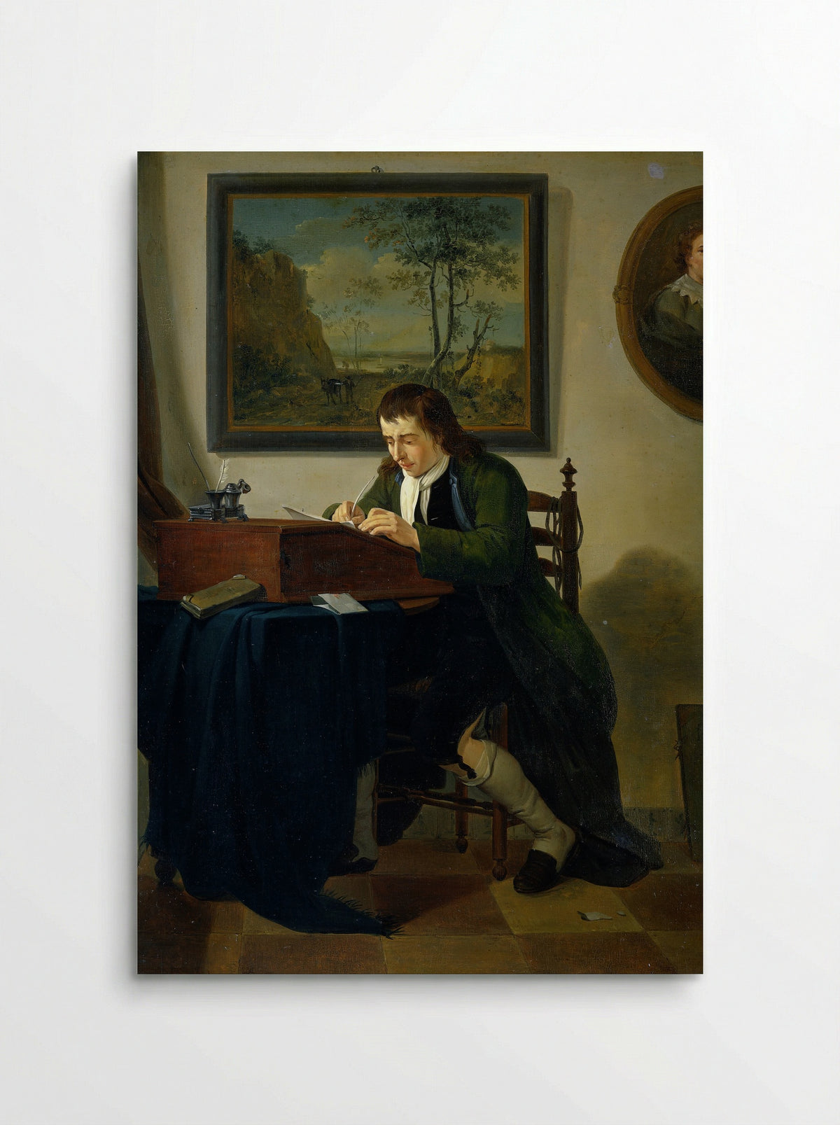 Een man schrijvend aan zijn lessenaar - Jan Ekels (II) - Poster