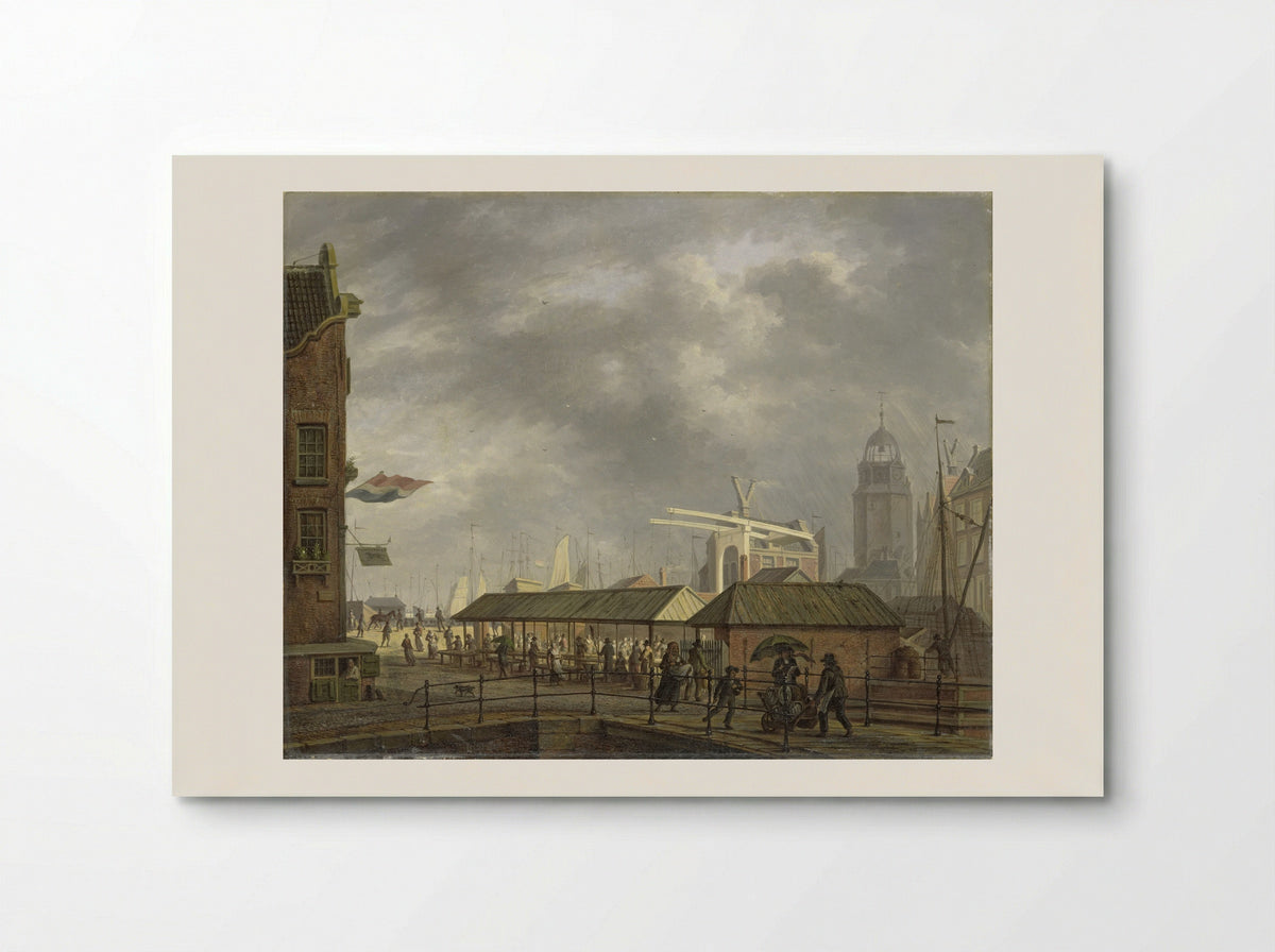 De kleine vismarkt op de hoek van de Brouwersgracht en het Singel te Amsterdam - Johannes Jelgerhuis - Poster