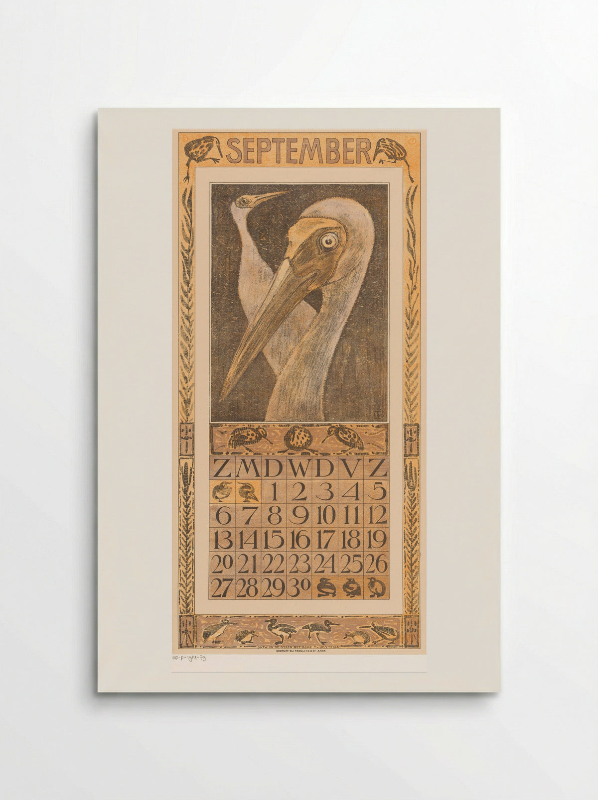 Kalenderblad september met twee vogels - Theo van Hoytema - Poster