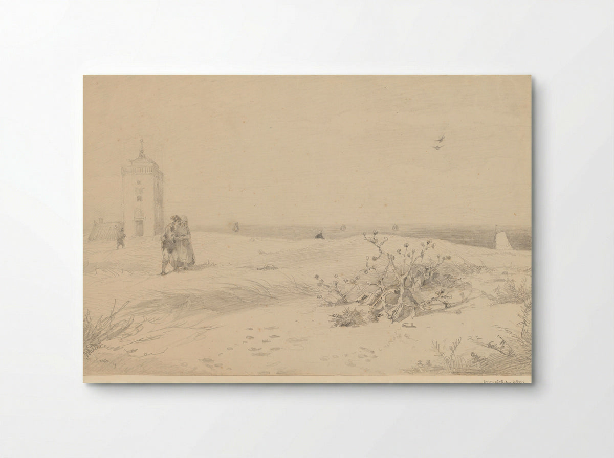 Enkele figuren op de duin voor de vuurtoren te Katwijk - Willem Anthonie van Deventer - Poster