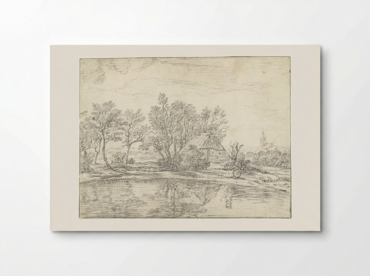Landschap met boerderij bij water - Willem van Bemmel - Poster
