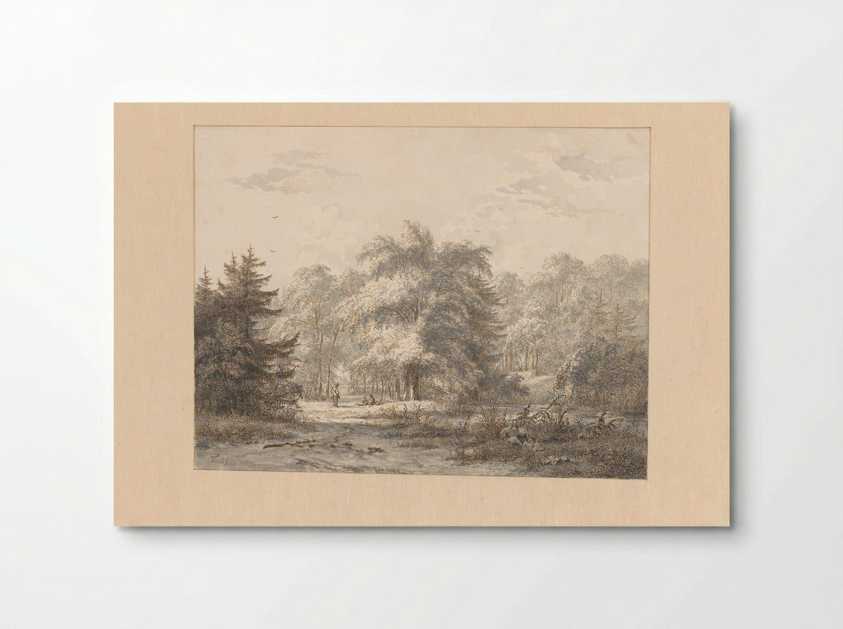 Landschap met rustende figuren onder bomen bij een water - Jacobus Theodorus Abels - Poster
