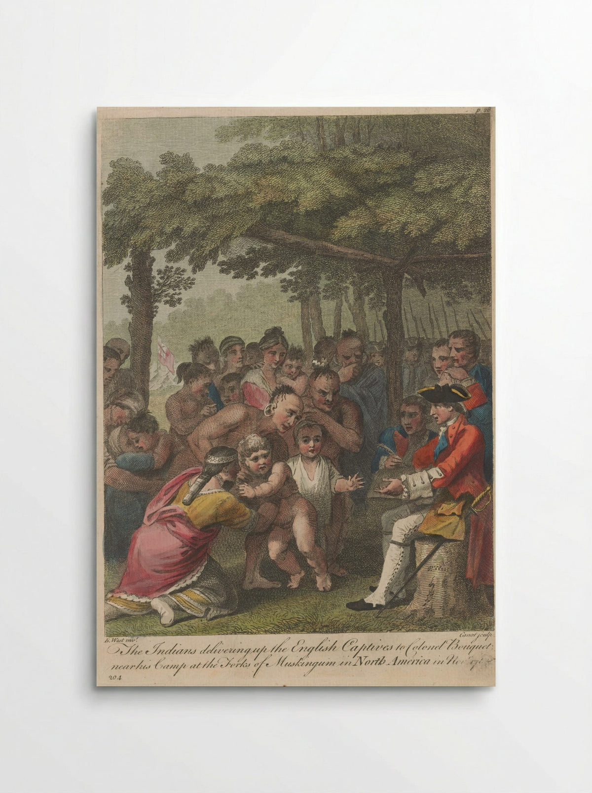 The Indians Delivering up the English Captives to Colonel Bouquet near his camp at the forks of Muskingum, North America in November 1764 - Benjamin West - Poster