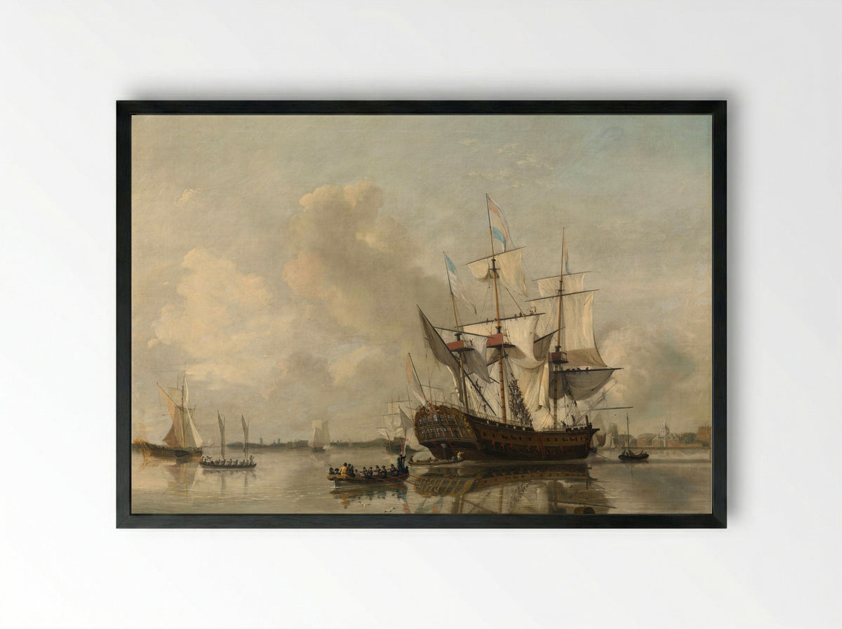 's Lands fregat 'Rotterdam' op de Maas voor Rotterdam - Nicolaas Baur - Framed Print Black