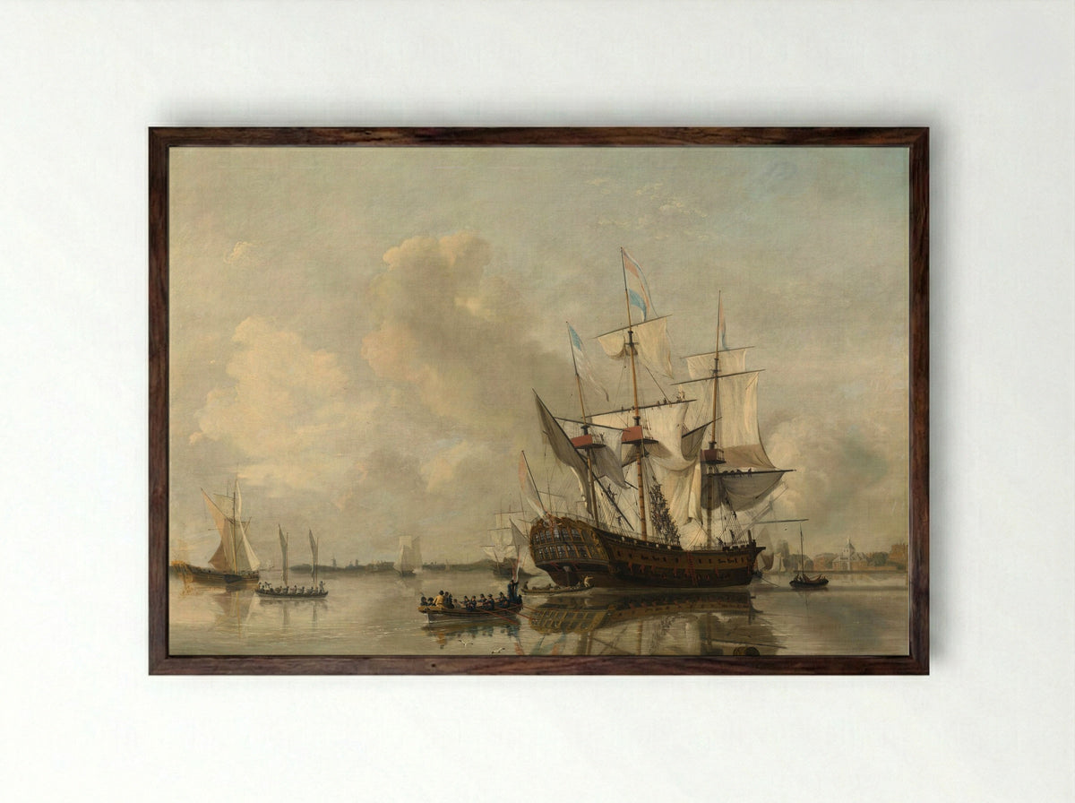 's Lands fregat 'Rotterdam' op de Maas voor Rotterdam - Nicolaas Baur - Framed Print Dark Wood