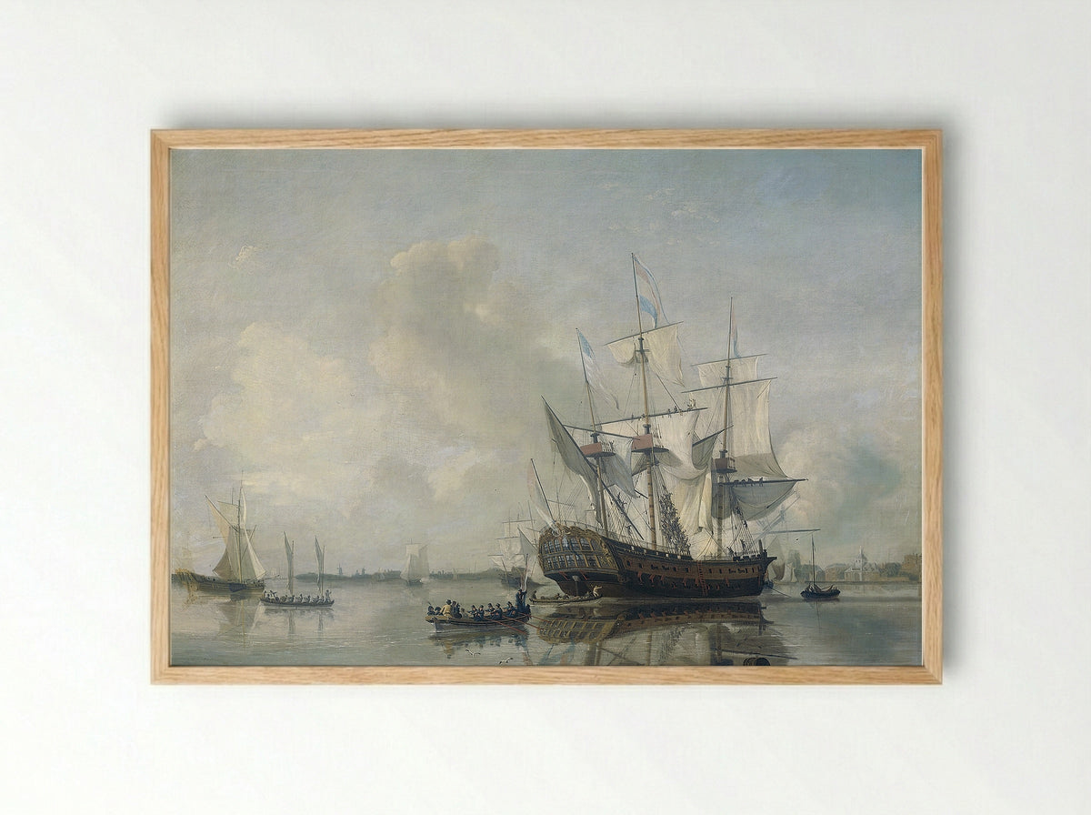 's Lands fregat 'Rotterdam' op de Maas voor Rotterdam - Nicolaas Baur - Framed Print Wood