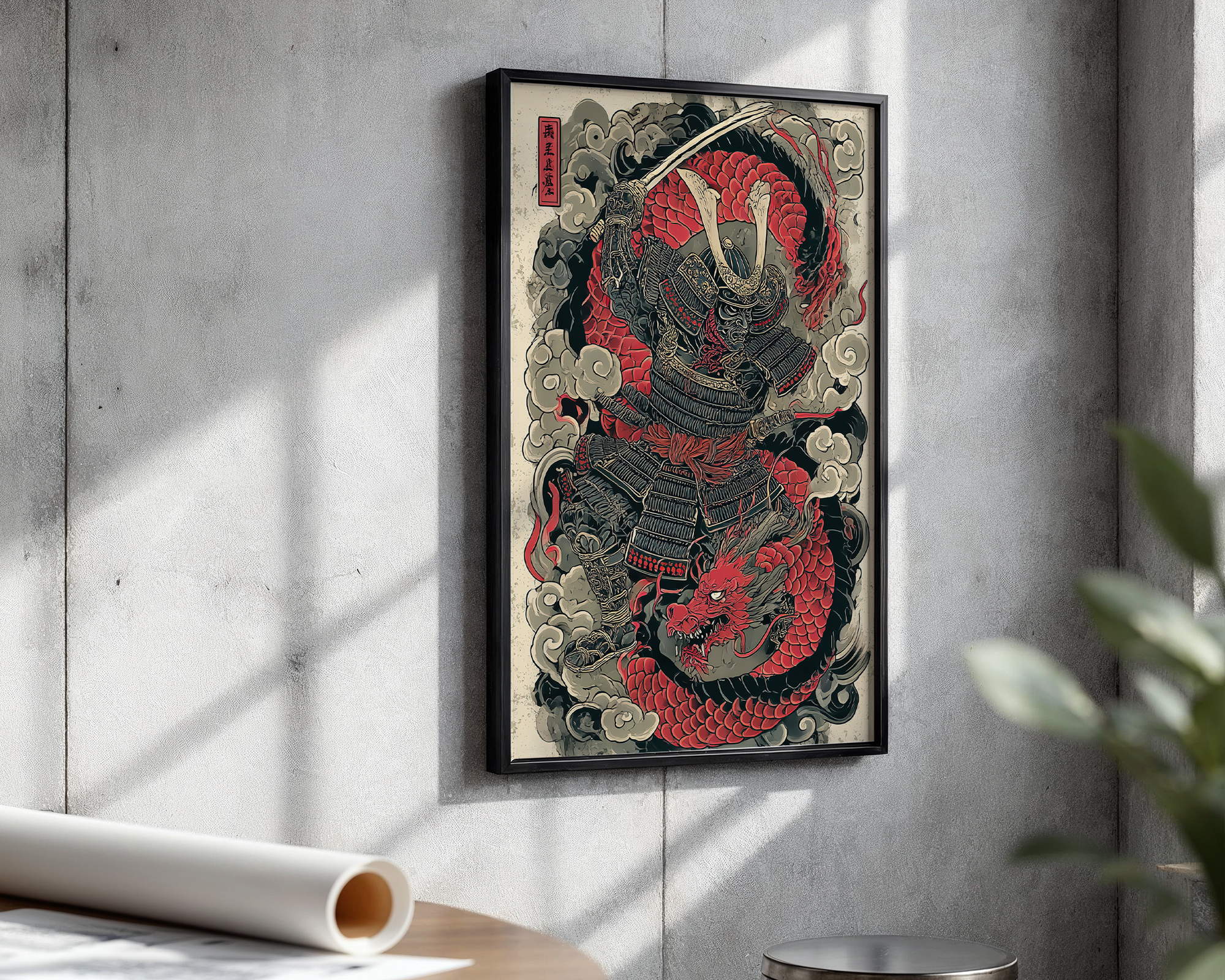 samurai-and-dragon-japanese-warrior-art-print mockup