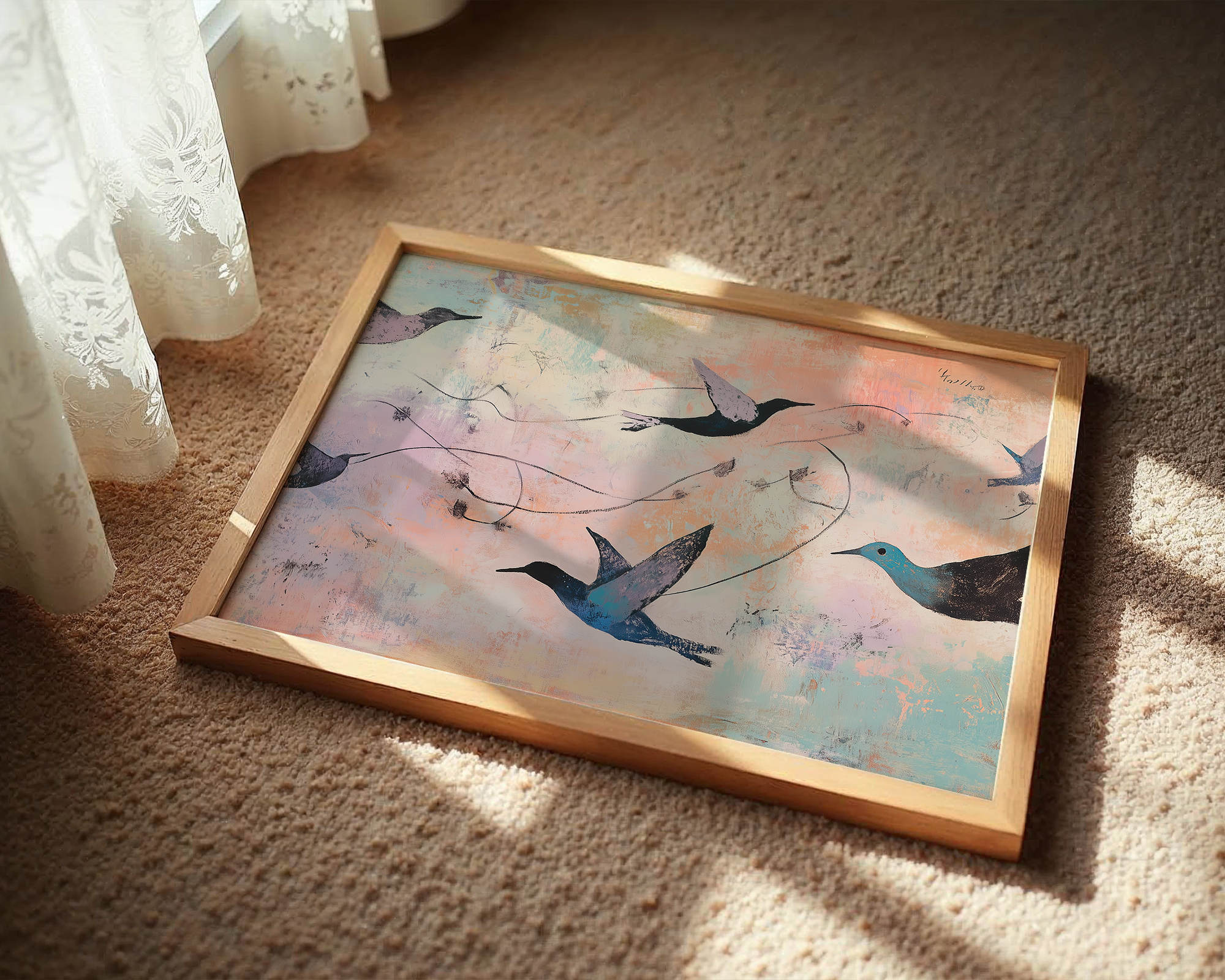 skyward-drift-hummingbirds-in-flight-on-pastel-horizon mockup