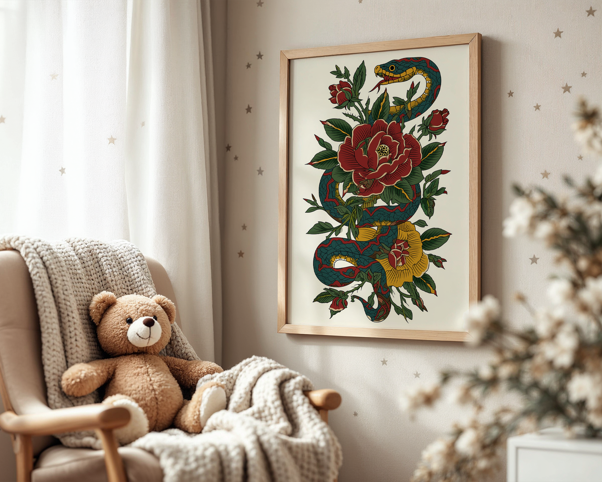 snake-and-roses-neo-traditional-tattoo-art-print mockup