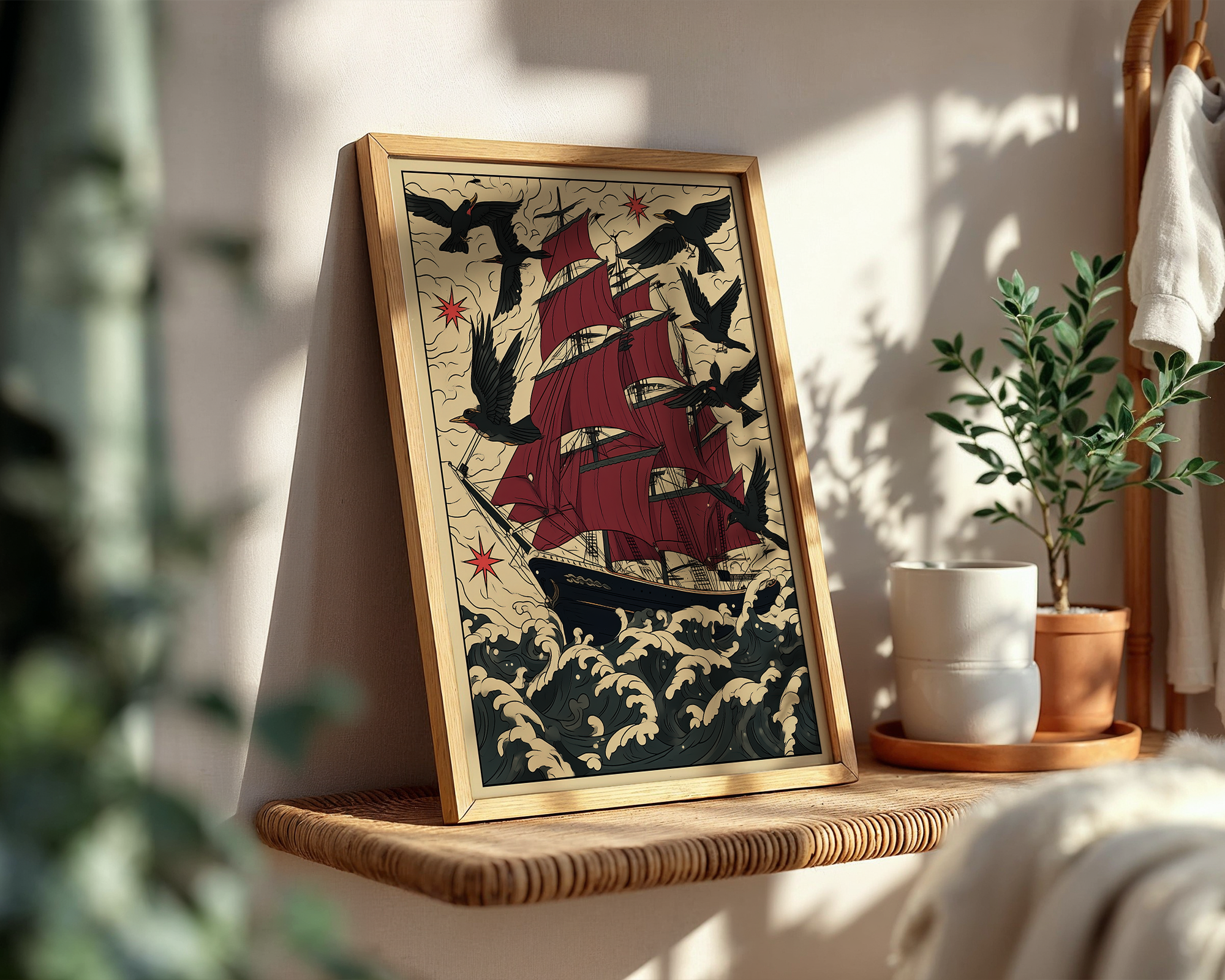 tall-ship-in-stormy-seas-nautical-tattoo-inspired-print mockup