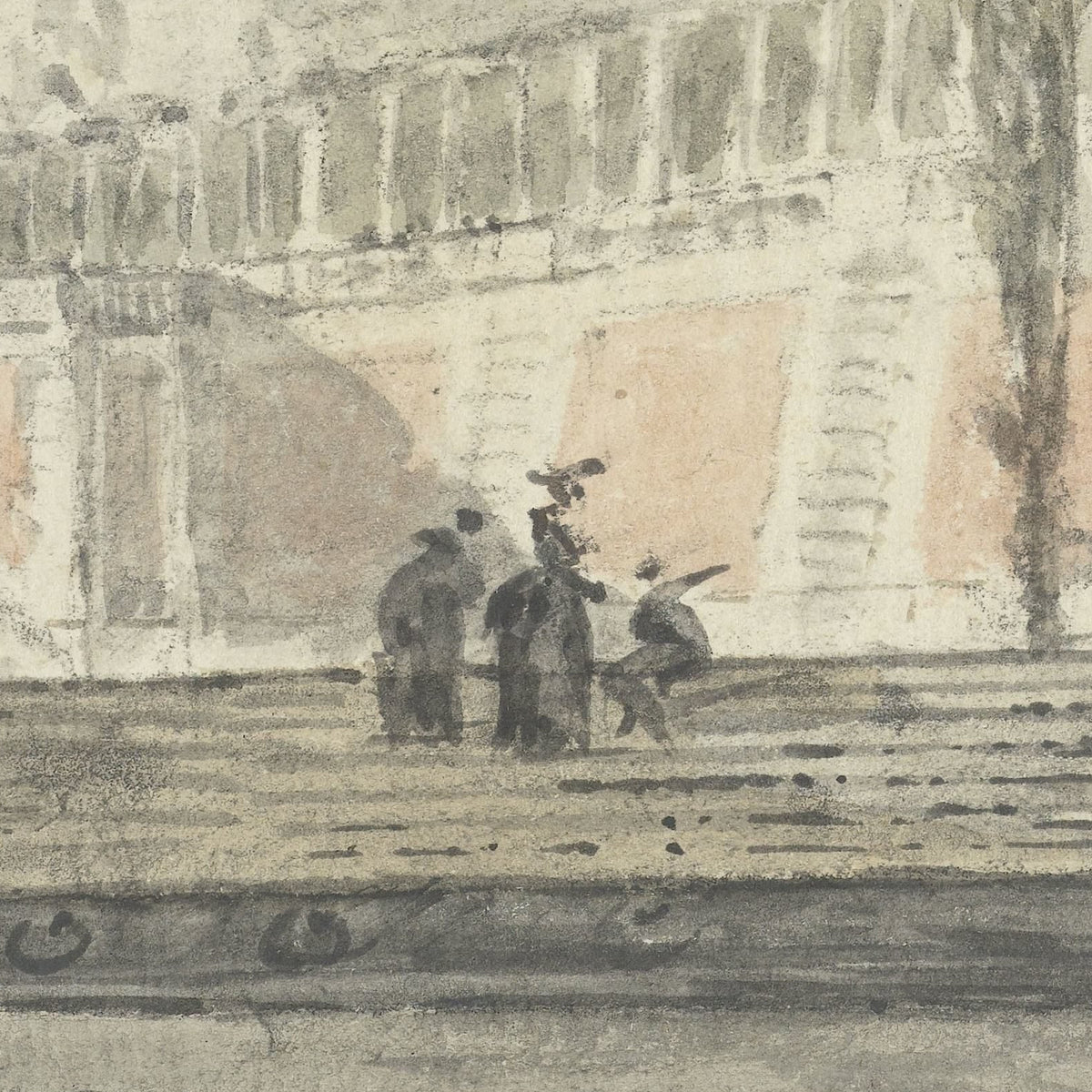 View Under a Bridge Towards Terraces and a Staircase - Louis Gabriel Moreau - Artwork detail